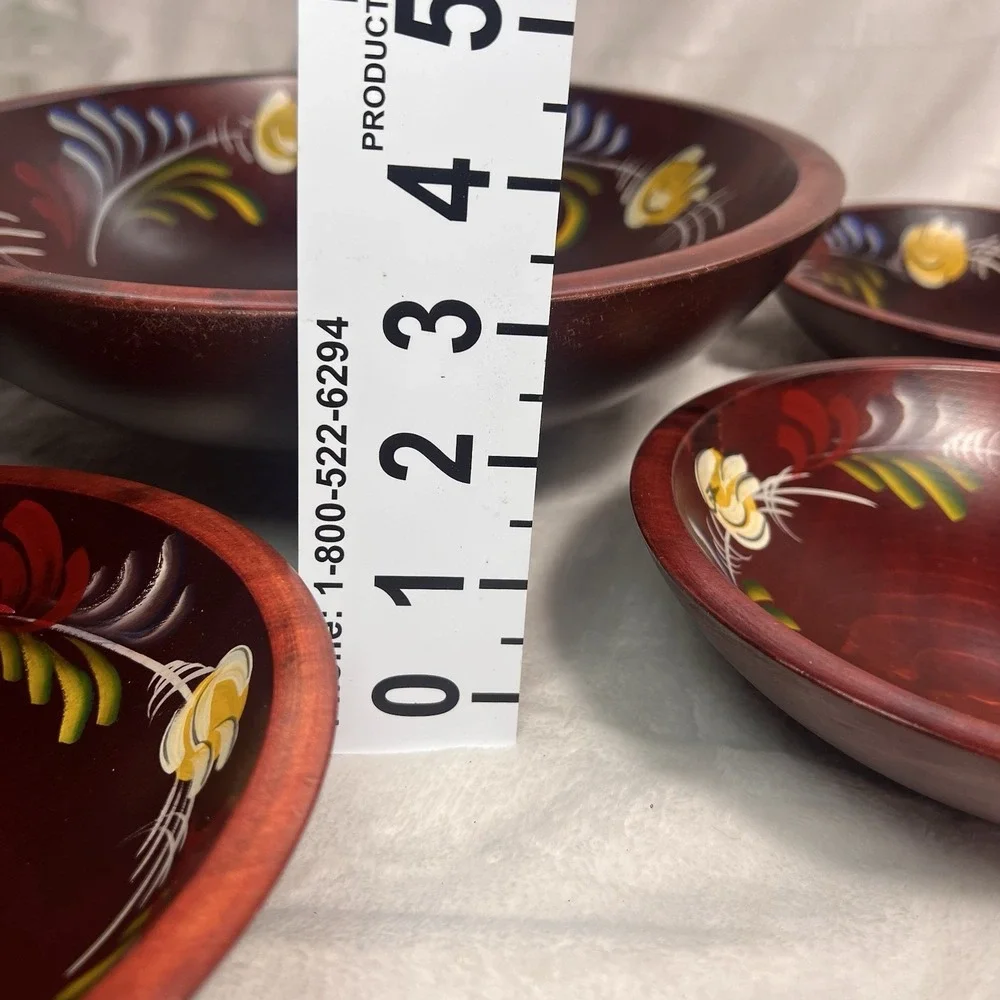 Vintage Woodcraftery Bowls Pennsylvania Dutch Hand Painted 5 Piece Salad Set